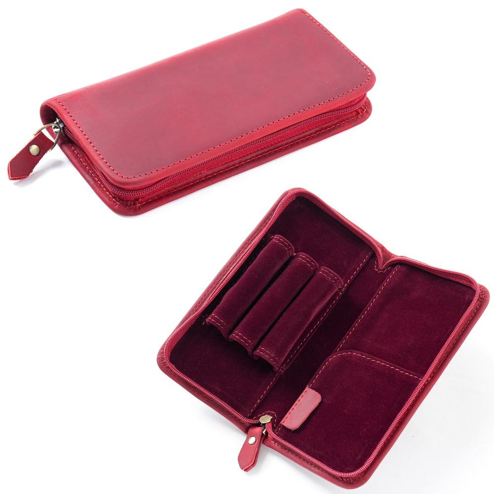 Top Layer of Cowhide Cowhide Pen Case Zipper Closure Card Holder Pen Pouch Handmade Large Capacity Pen Holder Organizer