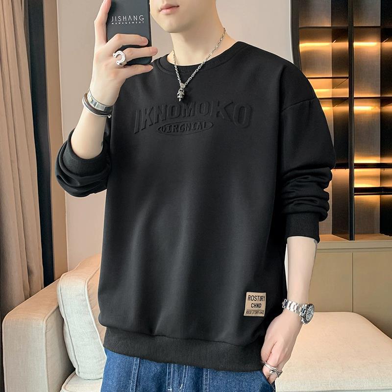 Мужской свитер весна и осень футболка с длинными рукавами красивая универсальная свободная мужская одежда с круглым вырезом