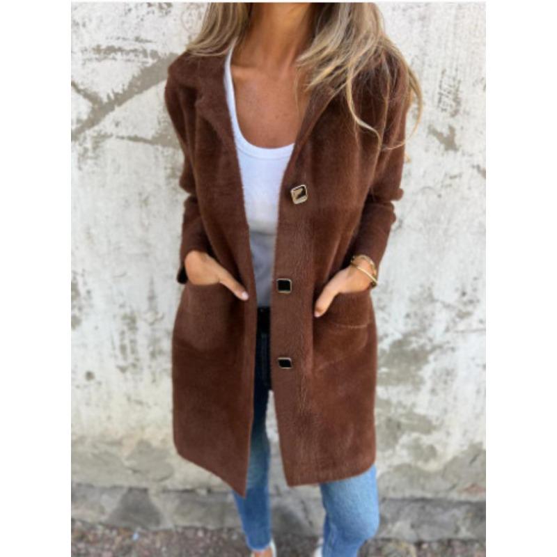 YYFS Женские модные повседневные однотонные куртки и пальто с воротником-поло на осень-зиму с длинным рукавом и принтом