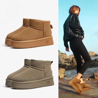 Зимние женские сапоги с мехом, теплые короткие сапоги, толстая подошва из коровьей кожи с флисом, женские хлопковые ботинки, женские хлопковые сапоги