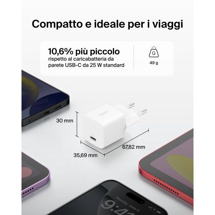 Belkin Caricatore USB-C 25W PD 3.0 PPS Compatto Universale per iPhone Samsung iPad