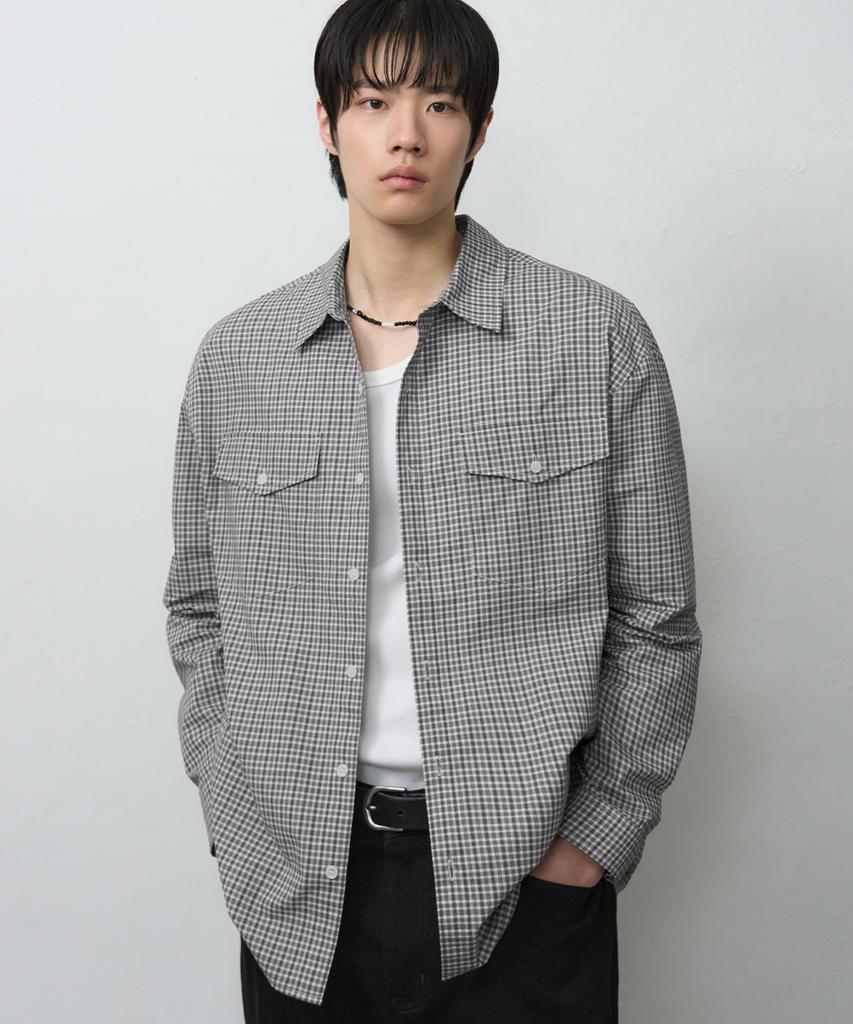DRAW FIT Berlin Two-Pocket Check Shirt [Grey]