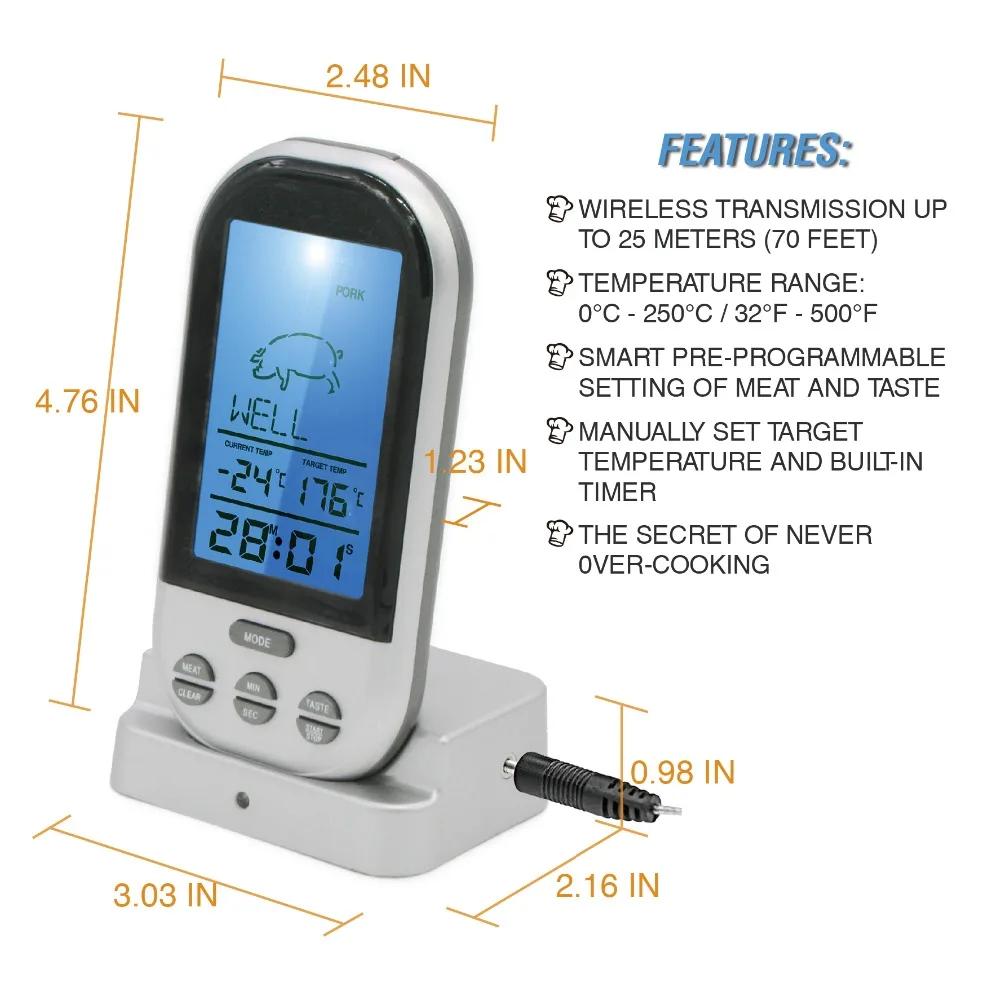 Wireless Digital Meat Thermometer with Probe for Grill Smoker BBQ Food Oven Thermometer with Timer Alarm Kitchen Tools