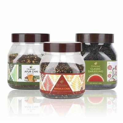 Octavius Exquisite Tea Trio Combo - чай масала, аюрведический чай, чай дарджилинг, цельнолистовой чай, банка 700 г (250 Гм, 250 Гм, 200 Гм)