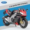 Масштаб 1/18 Welly Aprilia RSV 4, заводская модель мотоцикла из сплава, литье под давлением, металлические игрушечные транспортные средства, модель мотоцикла, коллекция высокой имитации, детские подарки