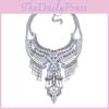 Exaggerated Geometric Pendant Alloy Inlaid Diamond Vintage Silver Collarbone Stick Tassel Necklace Wholesale