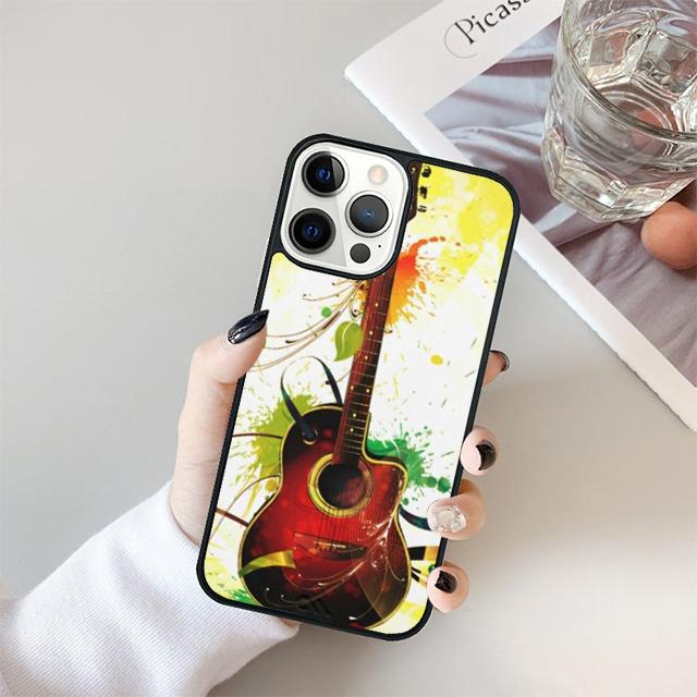 Музыкальная гитара Черный Мягкий Чехол для Телефона Для iPhone 17 Air 15 16 14 13 12 Pro Max 11 Pro Max Plus Coque Shell