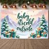 Cold Outside Banner Gift Box Winter Backdrop Christmas Backdrop Green Lettering Xmas Banner For Holiday Celebration Christmas