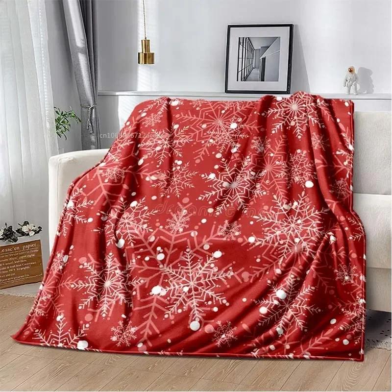 RIPRed Christmas Blanket Snowflake 3D Print Soft Cozy Flannel Blanket for Living Room Bedroom New Year Christmas Gift Home DecorR-I-P