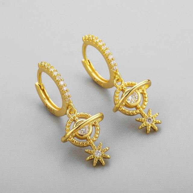 Серьги-кольца из стерлингового серебра 925 пробы с планетами для женщин, блестящие серьги со звездами и вселенной, ювелирные подарки