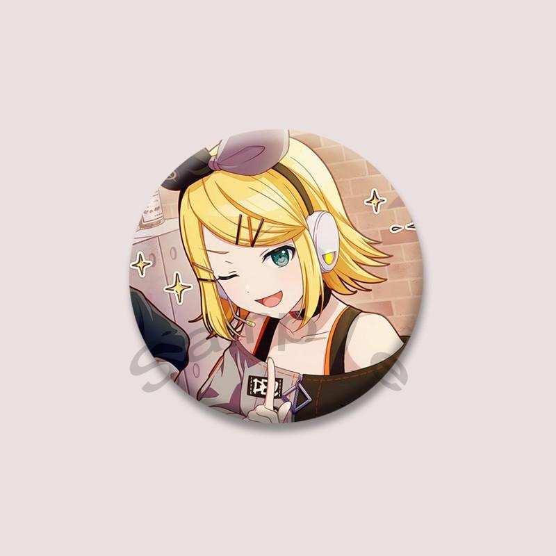 Kawaii Virtual Singer Kagamine Rin Round Brooch for Backpack Cartoon Idol Pins Accessories Lapel Badge for Fans Jewelry Gifts