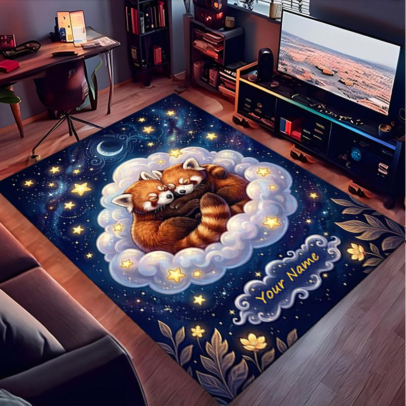 1PC Custom Name Raccoon Dreams Starry Sky Theme Floor Mat Ideal for Living Room, Game Rooms, Office, Bedroom,Floor Mat Playful Design