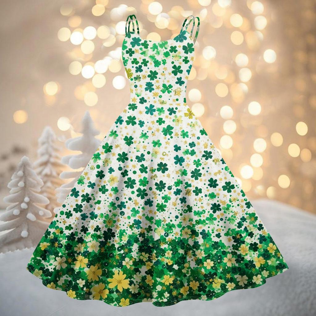 Women's Fashion St. Patrick's Day Printed Sexy Strapless Gothic Cocktail Dress Punk, Vintage Dress.