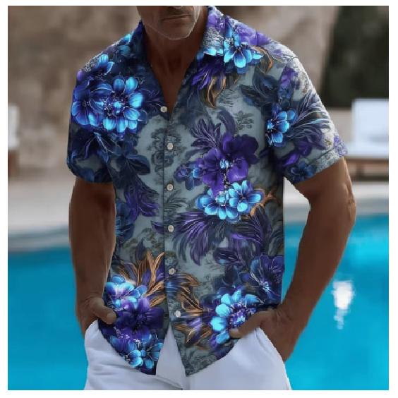 2026 Men's Floral Short Sleeve Summer Hawaiian Vacation Loose Casual Top Short Sleeve Shirt