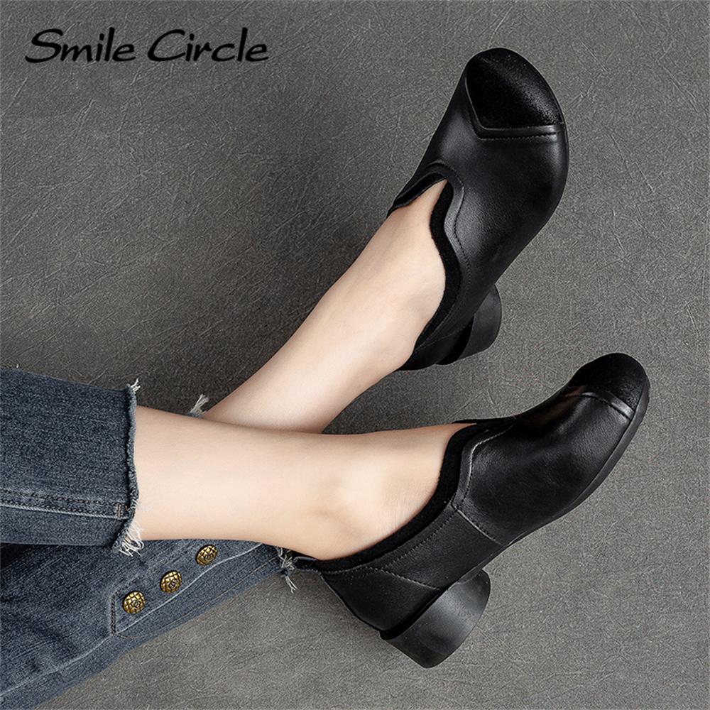 Женские туфли на плоской подошве из натуральной кожи, повседневная обувь без шнуровки с круглым носком, модная женская рабочая обувь на мягкой подошве