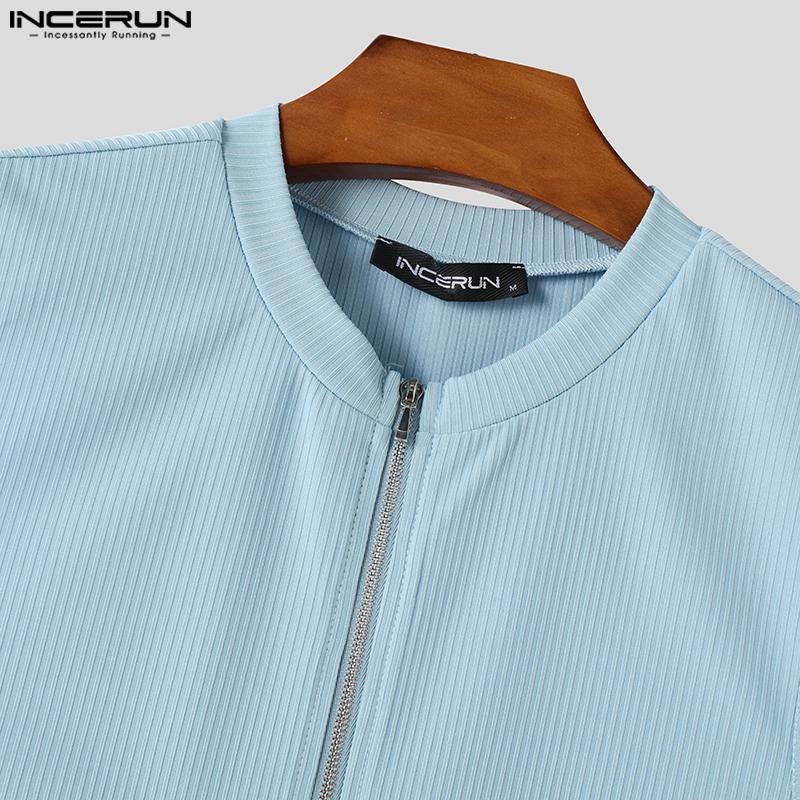 INCERUN Men Summer Sleeveless Rib Zipper Casual Skinny Tank Tops