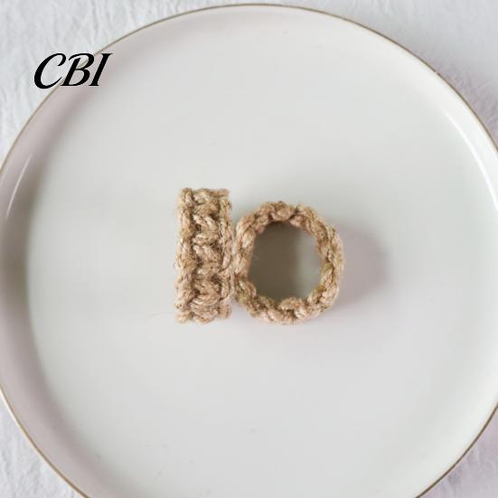 Cotton Linen Napkin Ring 6Pcs Rings, Natural Hemp Rope Woven Holders, Elastic Non-Slip Jute Rustic Rings for Home Dining Hotels Restaurants