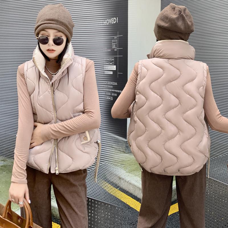 Женское осенне-зимнее пальто с воротником-стойкой, однотонное пальто без рукавов с большим карманом на молнии, свободный теплый хлопковый жилет