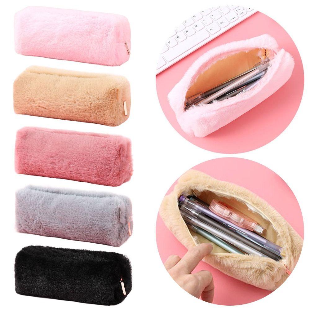 Handbags Makeup Pouch Solid Color Stationery Pen Bag Plush Pencil Case Large Capacity Pencil Bag