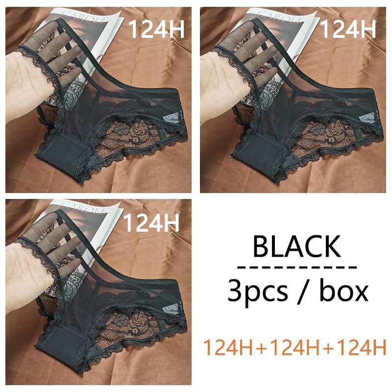 DKGEA 3 шт. черные сексуальные трусики с низкой посадкой женское нижнее белье кружевные трусы прозрачные трусы