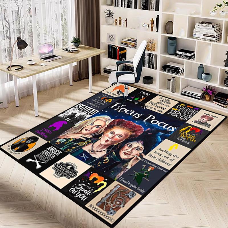 1pc Hocus Pocus Halloween Quotes Carpet for Playroom Bedroom Living Room Sofa Home Decor,kids Game Area Rug Non-slip Floor Mat Y826154