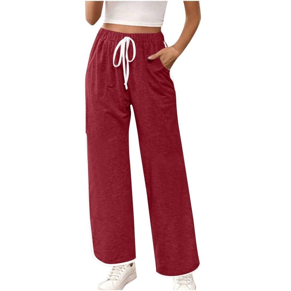 Women's Winter Sweatpants Solid Color Casual Pants Women's Fleece Sweatpants Wide Leg Straight Pants