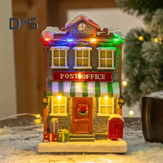 Фигурка в виде рождественского домика, освещенная деревенским домиком с музыкой, светодиодная подсветка на батарейках, смоляная столешница, центральный элемент для рождественского украшения