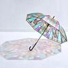 Hand-Painted Design Transparent Umbrella Stained Glass Print Automatic Umbrella  Rain Protection