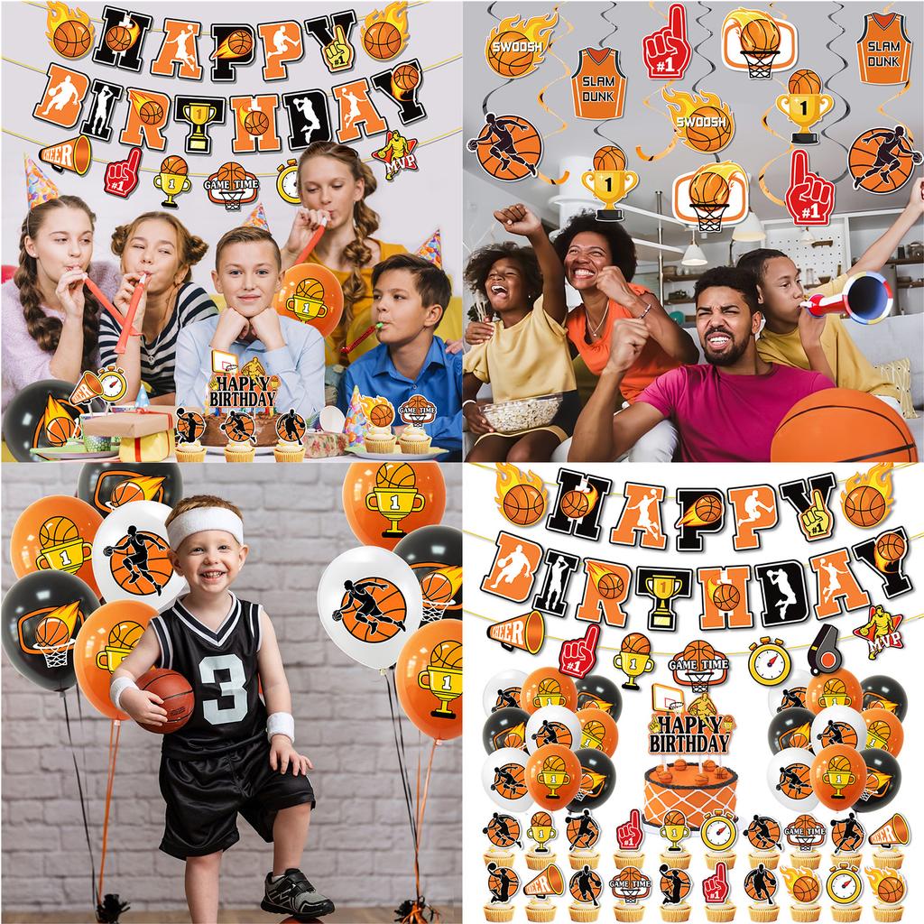 Basketball Theme Party Decorations With Banners Balloons And Cake Toppers For Sports Celebration And Kids Birthday Event