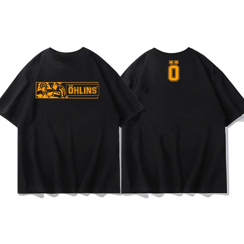 Top Ohlins Black Tshirt Collection Motorcycle Shock Absorber Print Short Sleeve Tshirt 2026 New Summer Racing Fan Clothes
