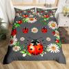 Cute Ladybug Duvet Cover Twin Queen Cartoon Animal Ladybird Insect Bedding Set Kawaii Wildlife Love Heart Print Comforter Cover