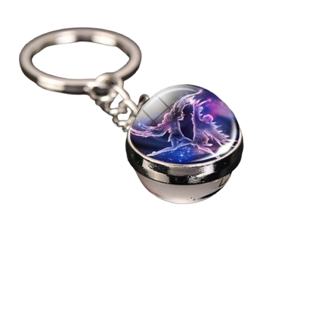 Брелок для ключей с подвеской в виде сумки с 12 знаками зодиака, светящийся в темноте, с драгоценными камнями, двухсторонний стеклянный шар