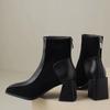 Block Heel Single Boots Women's Fashion Square Toe Spliced Suede Rear Zipper Non-Slip Wear-Resistant Short-Thigh Heels
