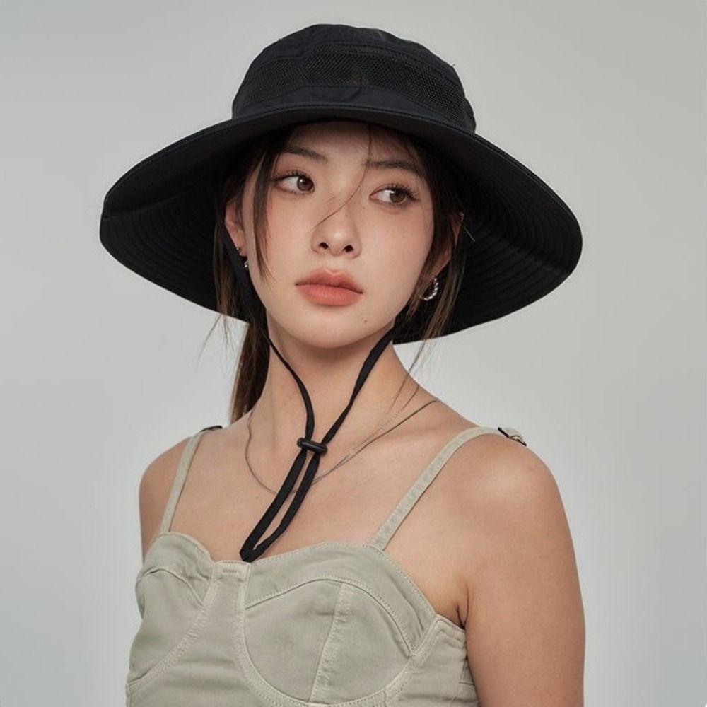 Drawstring Quick Drying Hiking Cap Wide-Brim Sunshade Sun Hat Breathable Men Fisherman Hat Travel