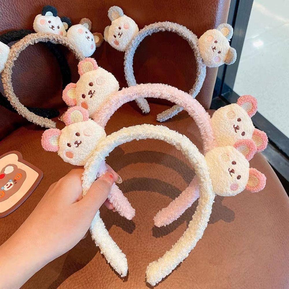 Colorful Cartoon Plush Headband Non-slip Plush Hairband Cute Bear Plush Headband  Makeup