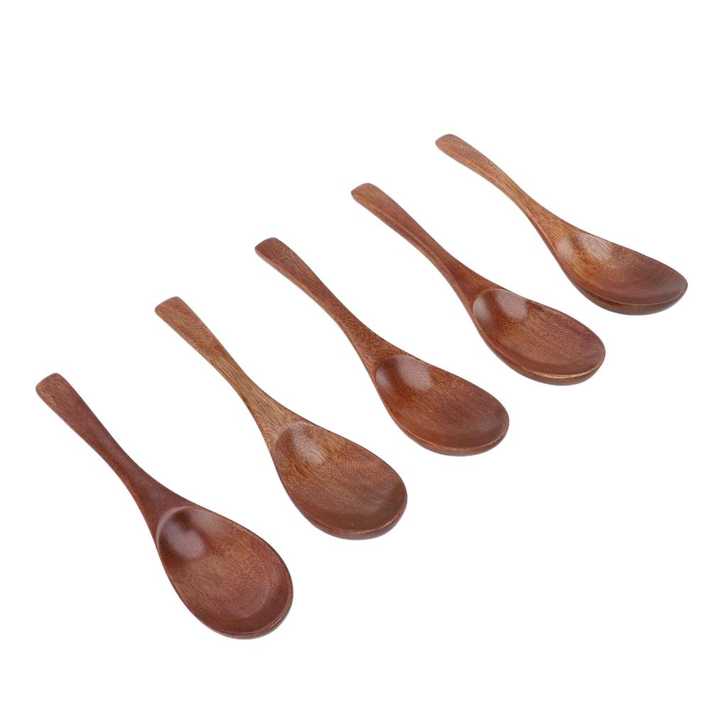 5Pcs Handmade Japanese Wooden Soup Spoons 6 Inch Long Wooden Spoons for Coffee Tea Drinks
