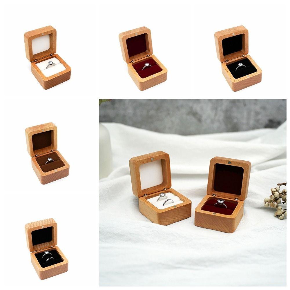 Retro Earrings Display Tray Velvet Ring Earring Holder Wood Rings Box Jewelry Storage Box