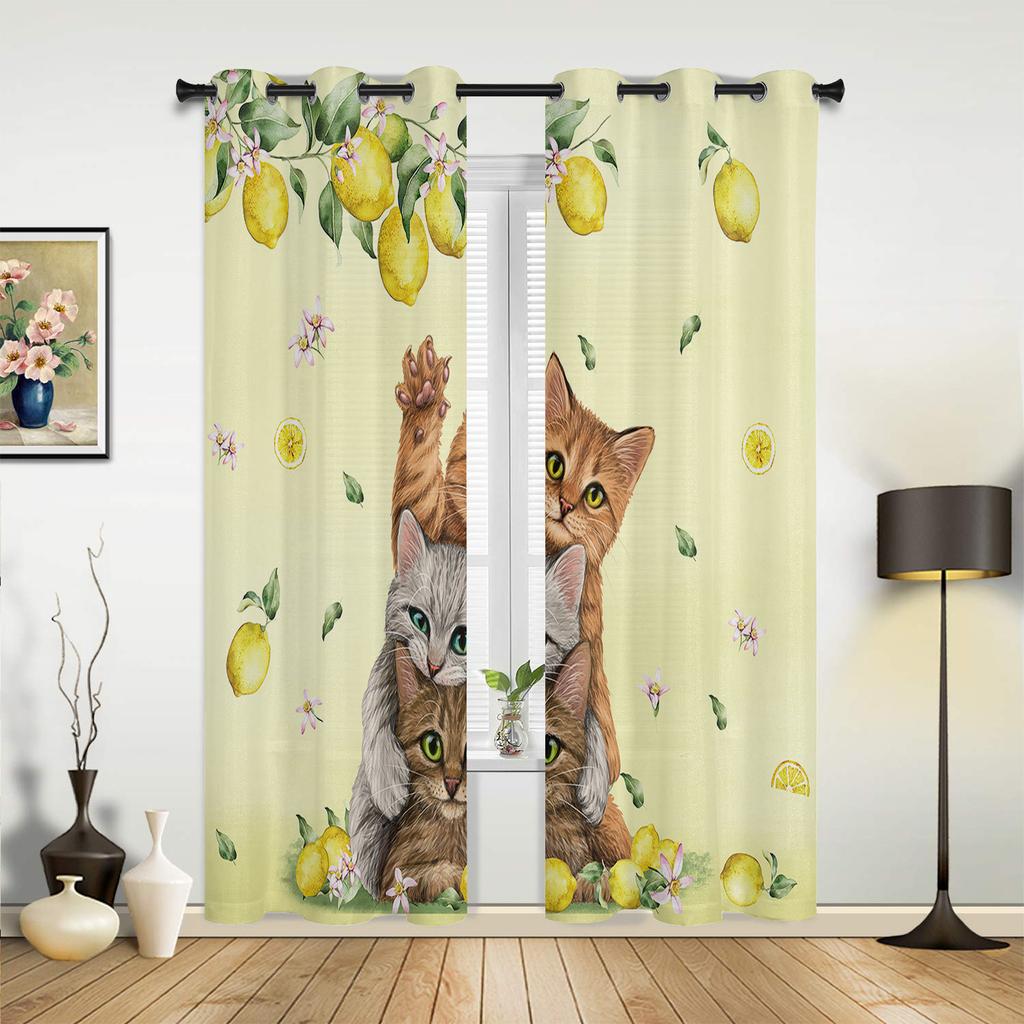 Cute Pets Cat Window Curtains Home Decoration Living Room Curtains Custom Window Treatments Drapes Cortinas For Kitchen Bedroom
