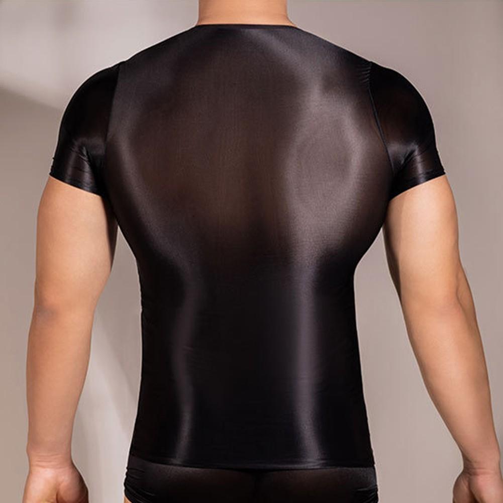 Удобная мужская футболка из нейлона, прозрачная, сексуальная, блестящая
