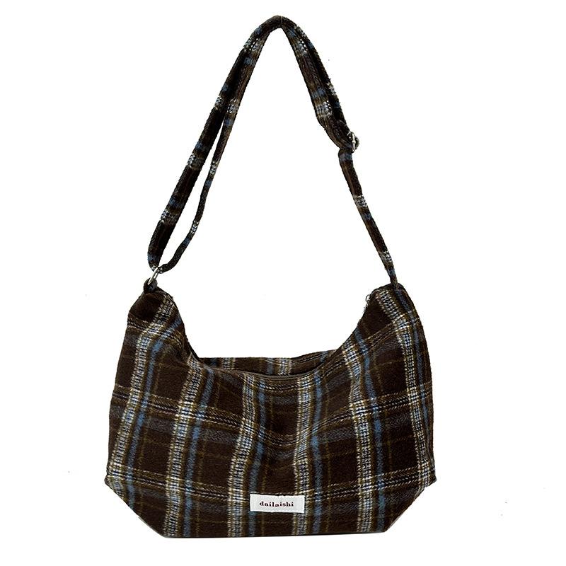 Retro Plaid Messenger Bag Women's Large-capacity Casual Dumpling Bag College Student Class Commuting Shoulder Bag