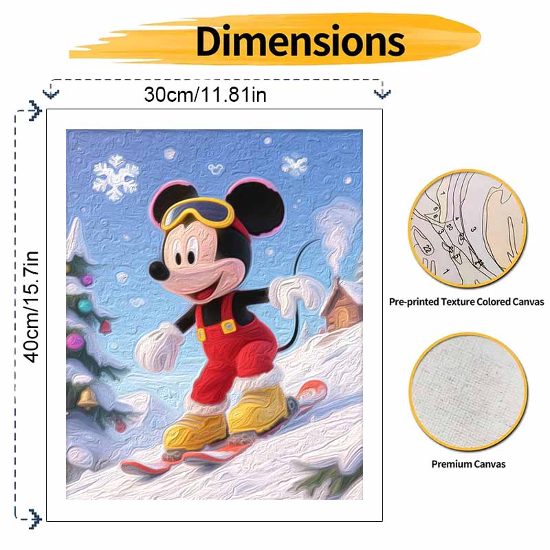 Disney Цифровая масляная живопись микки маус катается на лыжах зима снег рождество сделай сам домашний декор