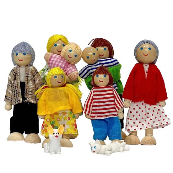Кукольные домики Люди 8 Фигурки Семьи Деревянные Куклы Реалистичный Дизайн Подвижные Куклы для Творческой Игры Образовательные