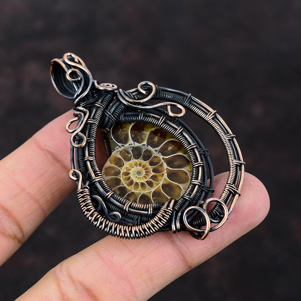 Ammonite Fossil Pendant Copper Wire Wrapped Gemstone Pendant Handmade Brand New Pendant Gift For Anniversary Copper Jewelry Designer Pendant