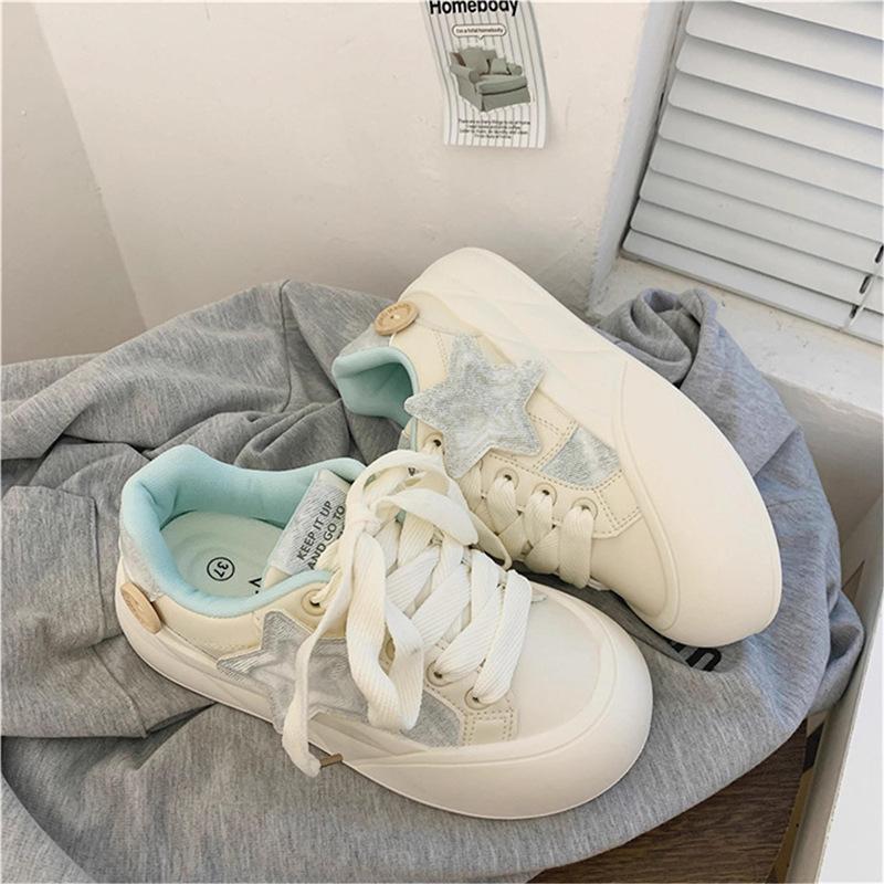 2025 новые летние маленькие белые туфли женские милые на платформе повседневные универсальные молочные хуху большая голова хлебные туфли круглый носок туфли на доске