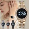 Touch Screen LED Digital Women Watch Rhinestone Ladies Stainless Steel Wristwatches Quartz Watches