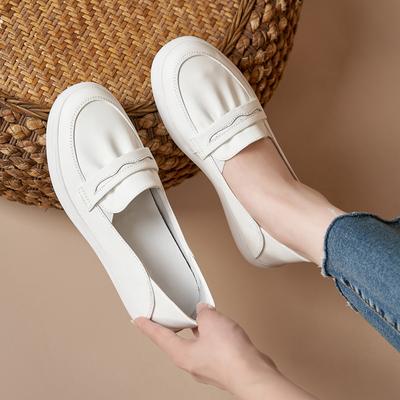 Кожаные светлые туфли с открытым верхом женские летние новые всесезонные универсальные на плоской подошве с мягкой подошвой и мягкой поверхностью тонкие на одном ремешке туфли-лодочки