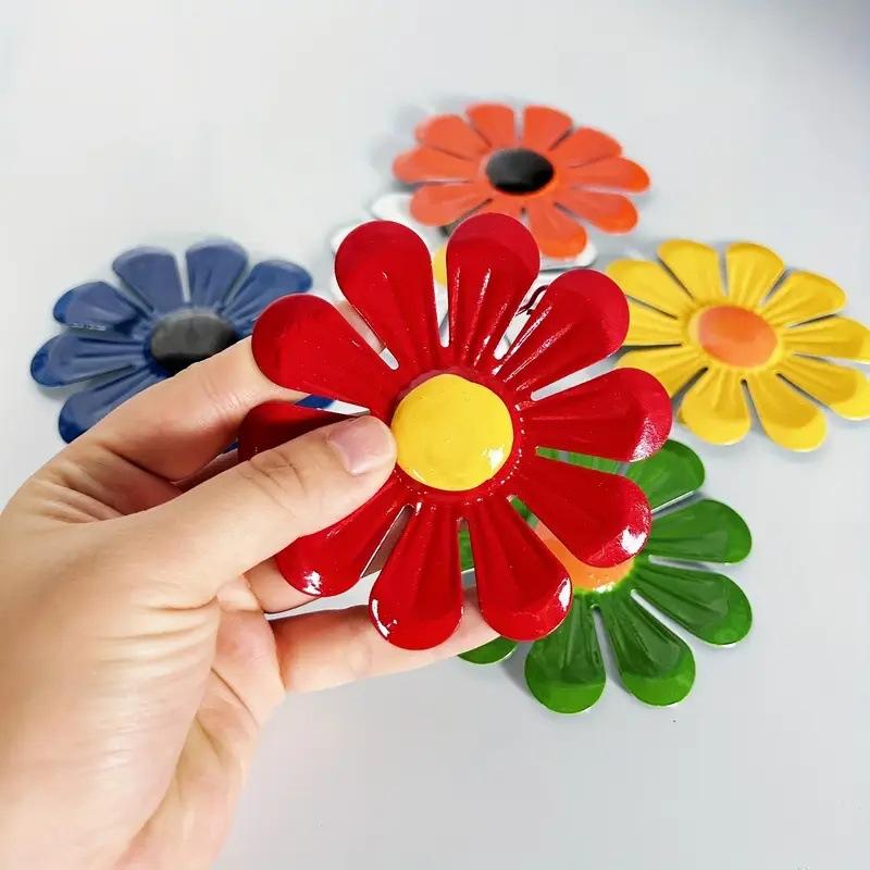 6pc Metal Iron Sunflower Wall Decor,9.5cm Colorful Outdoor Garden Decorations, Creative Villa Yard Art Hangings, Festive Holid