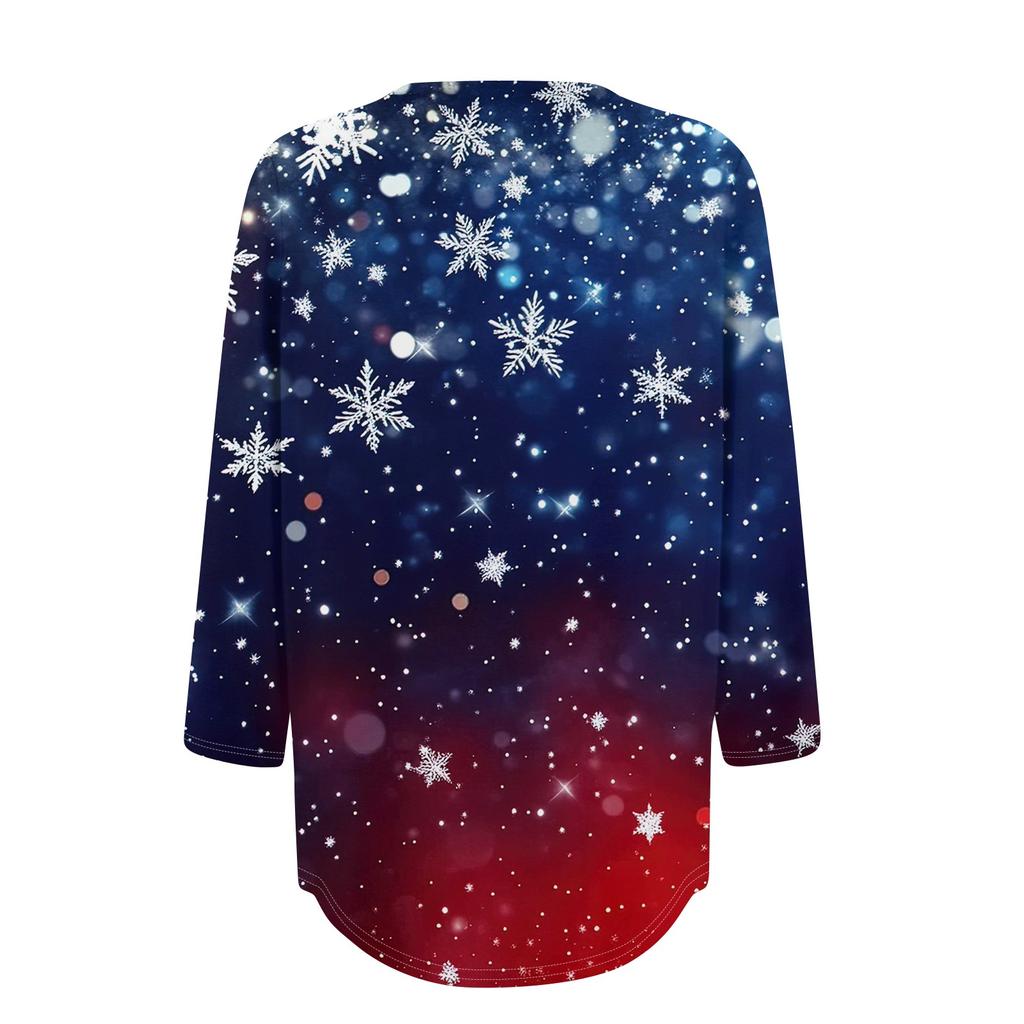 Женская модная футболка с круглым вырезом и рукавом 3/4 с рождественскими принтами, повседневная базовая плиссированная футболка-пуловер