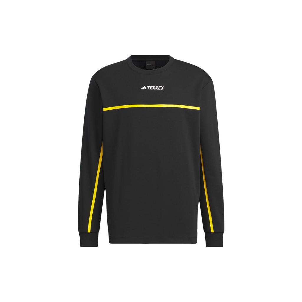adidas Футболка National Geographic Tech Tee Outdoor, быстросохнущая, с полосатым принтом, круглым вырезом и длинным рукавом, мужская, черная IL8975