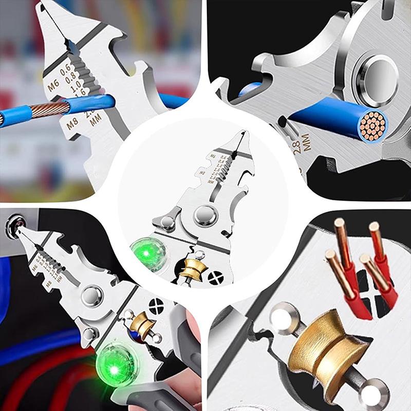 Складной стриппер 10 в 1 с клещами для измерения электричества для резки, зачистки проводов, кабеля, ножницы электрика